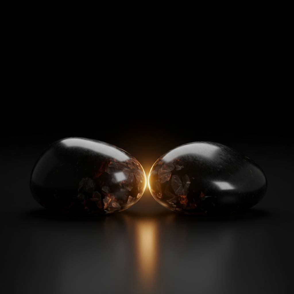 Deux pierres noires avec une lumière dorée entre elles